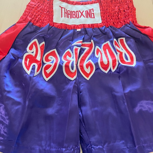 Boxing Short Muay Thai Men Women 2XL Purple Embroidery MMA Sports Elastic Fonts - Picture 3 of 8